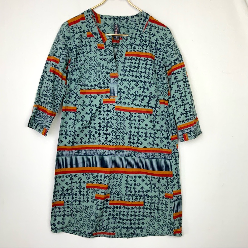 Gramicci Sz Small Olimpia Multicolored Tribal Ethnic Print Cotton Tunic Dress